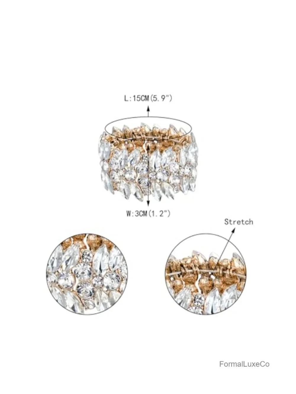 Marquise Crystal Art Deco Stretch Bracelet for Women Bride Prom